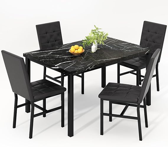 Hooseng Kitchen Table Set 5 Piece Dining Room Table Set Marble Dining Table 4 Chair Dining Table