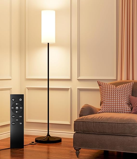 luckystyle Dimmable Floor Standing Tall Lamp, 12W Led Bulb with Lampshade