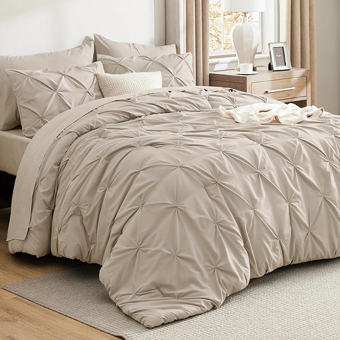 Bedsure King Size Comforter Set Beige - Bed in a Bag Bedding Set 7 Pieces, GentleSoft™